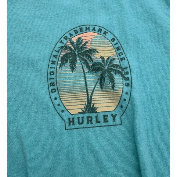 Hurley Mens Everyday Washed T-Shirt L 100% Cotton Turquoise Graphic Tee Palm Tre - Picture 4 of 6